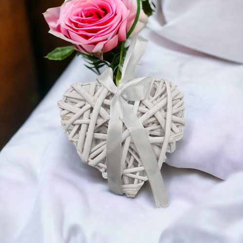 Serce Wiklinowe 15 cm Białe Zawieszka Dekoracja CR0311-15