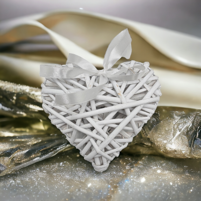 Serce Wiklinowe 20 cm Białe Zawieszka Dekoracja WH-20