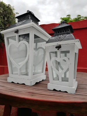 Lampiony para latarni jasne drewno 52x27x27 37x18x18 cm 2szt 21AW0106