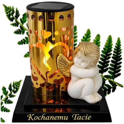Znicz Solarny LED Kochanemu Tacie Aniołek Nierdzewny Czarno-Złoty RT25116