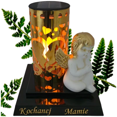 Znicz Solarny LED Kochanej Mamie Aniołek Nierdzewny Czarno-Złoty RT25116